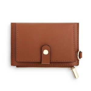 Demdaco Mini Wallet Womens OS Cognac Brown New Folding Zippered Faux Leather